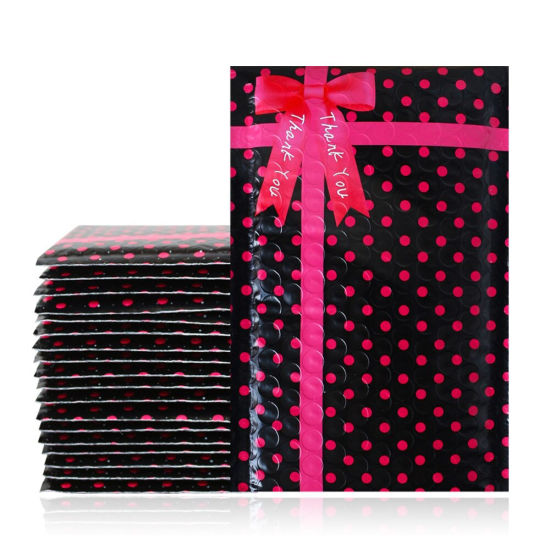 Small Black Polka Dots Poly Thank You Bubble Mailers Self Sealing Padded Mailing Envelopes Bowknot Design
