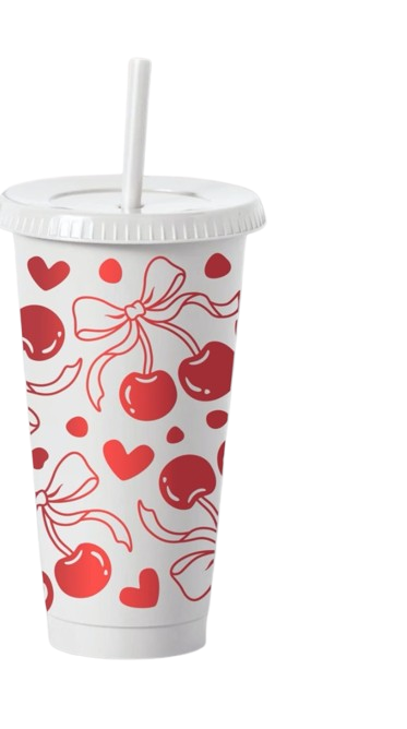 Cherries ribbon bow Tumbler Venti Cold Cup 24oz - with Straw