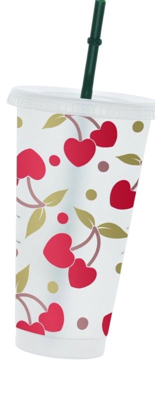 Cute Hearts Doodle Tumbler Venti Cold Cup 24oz – with Straw