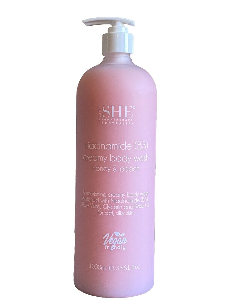 Om She Aromatherapy NIACINAMIDE B3 Creamy Body Wash Honey & Peach