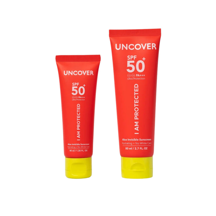 UNCOVER Aloe Invisible Sunscreen SPF 50 PA++++ on white background