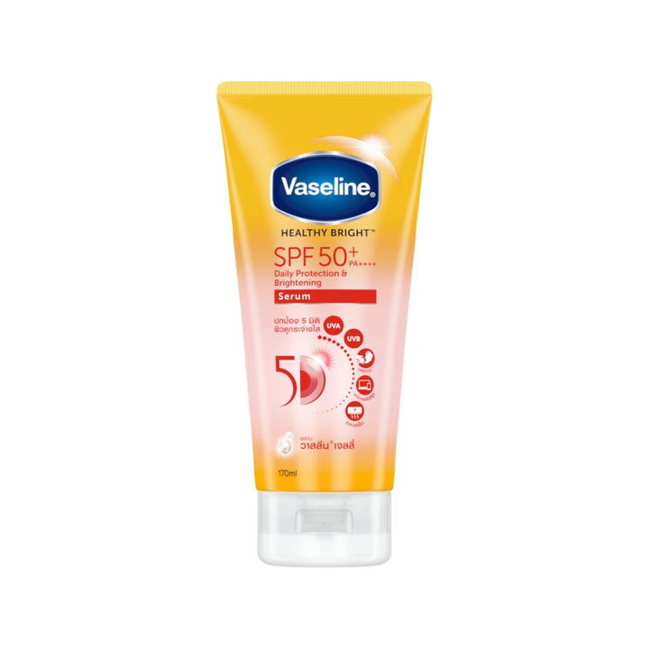 Vaseline Healthy Bright SPF 50+ Daily Protection and Brightening Serum Sunscreen on white background