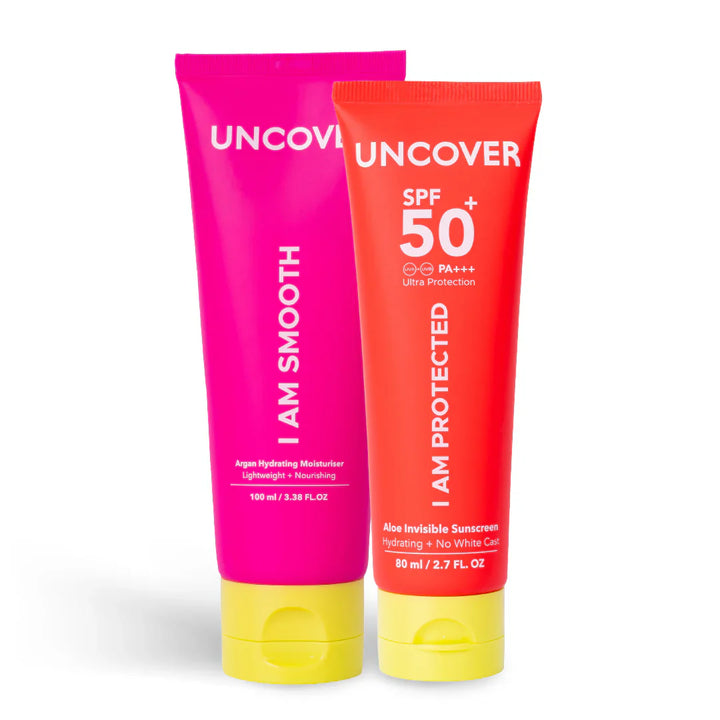 The Uncover Hydrate & Protect Duo | Argan Moisturiser + Aloe Invisible Sunscreen