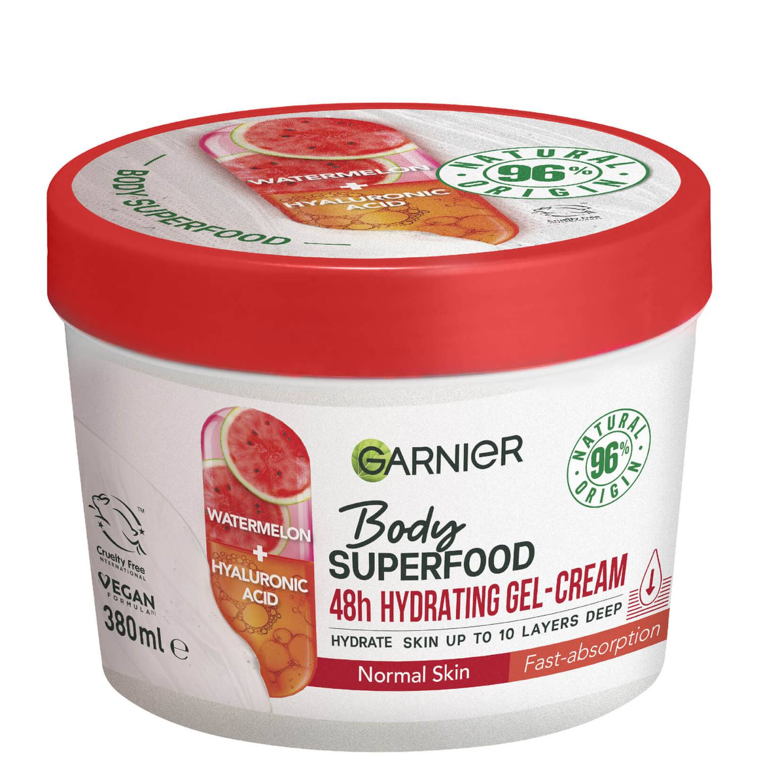 Garnier Body Superfood, Gel-Crème Hydratant, Pastèque et Acide Hyaluronique 380 ml