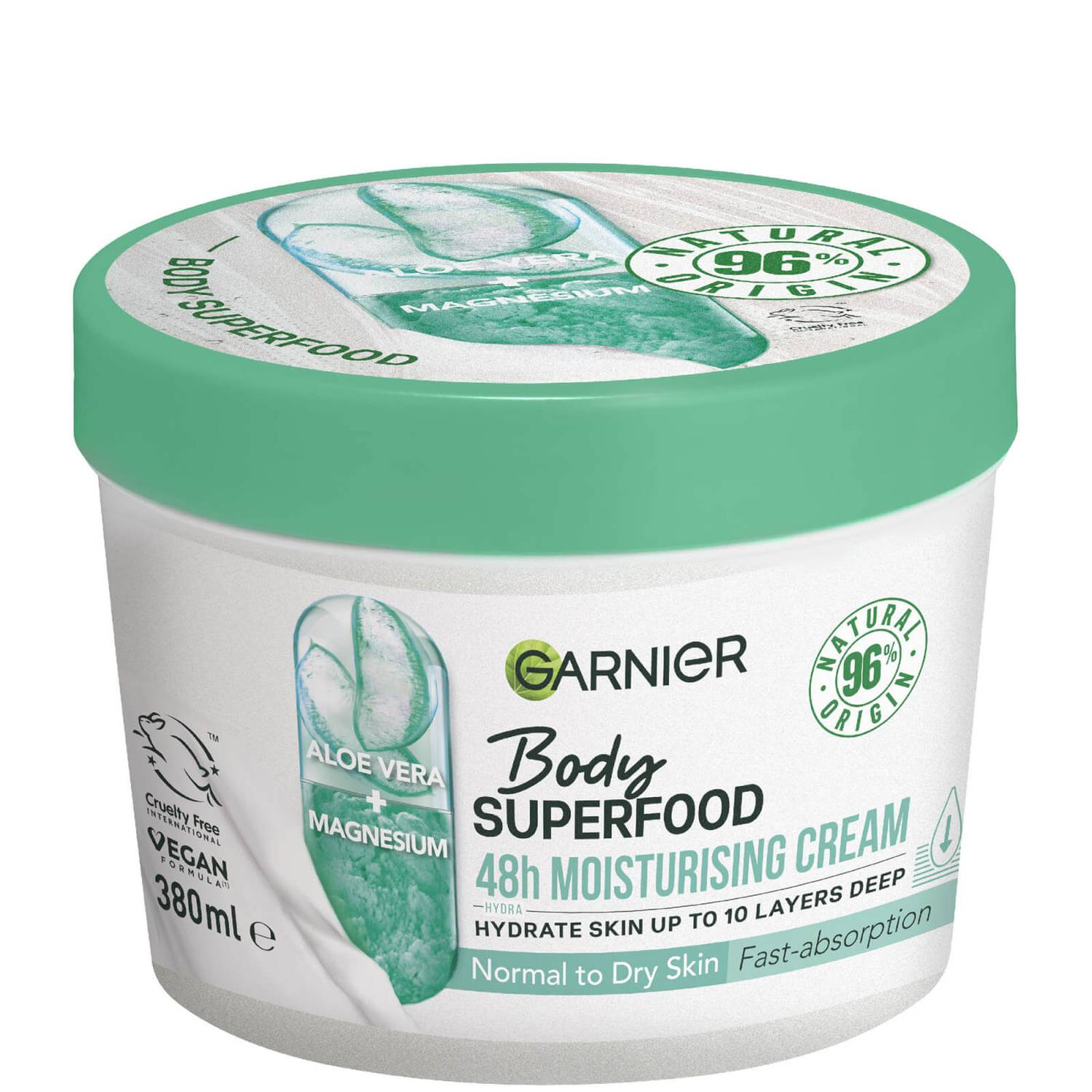 Garnier Body Superfood, Moisturising and Soothing Body Cream, Aloe Vera and Magnesium 380ml