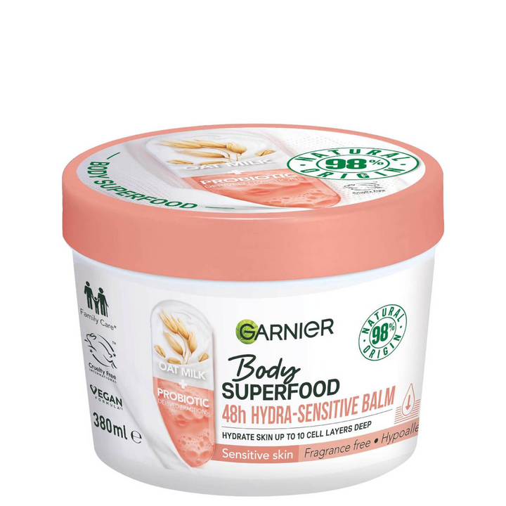 Garnier Body Superfood Hydra Sensitive Crème pour le corps Lait d'avoine et fractions dérivées de probiotiques 380 ml