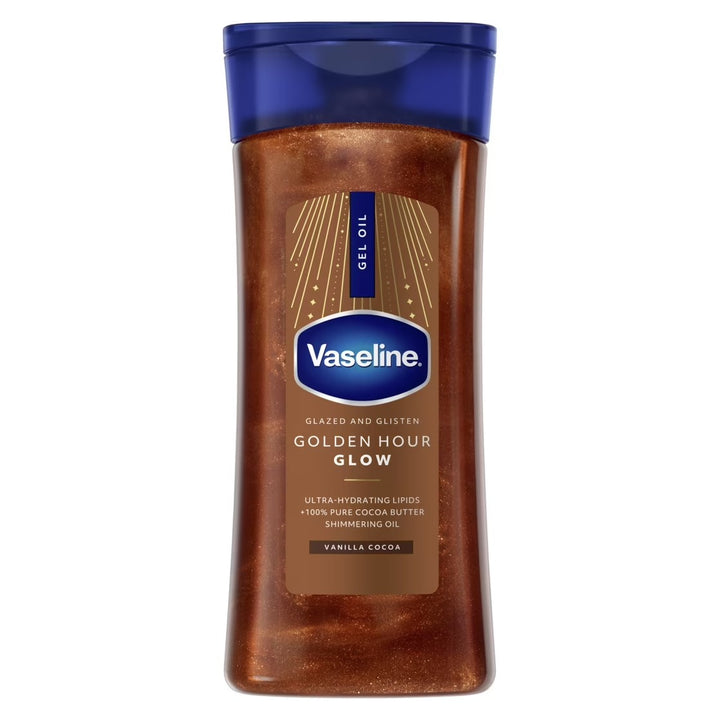 Vaseline Glazed &amp; Glisten Shimmering Body Gel Oil – Golden Hour Glow.