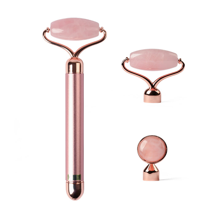 3-IN-1 Electric Jade Roller 3D Roller Facial Roller & Face Massager, Rose Quartz