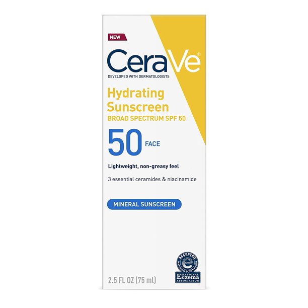 CeraVe 100% Mineral Face Sunscreen SPF 50 with Zinc Oxide & Titanium Dioxide for Sensitive Skin