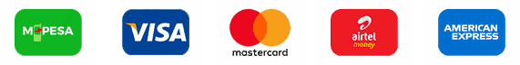 We accept M-Pesa, Visa, Mastercard, Airtel Money and American Express
